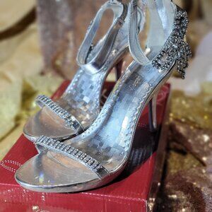 Women's formal silver and diamond stone heels, 4-inch heels size 6.5 by Delicacy